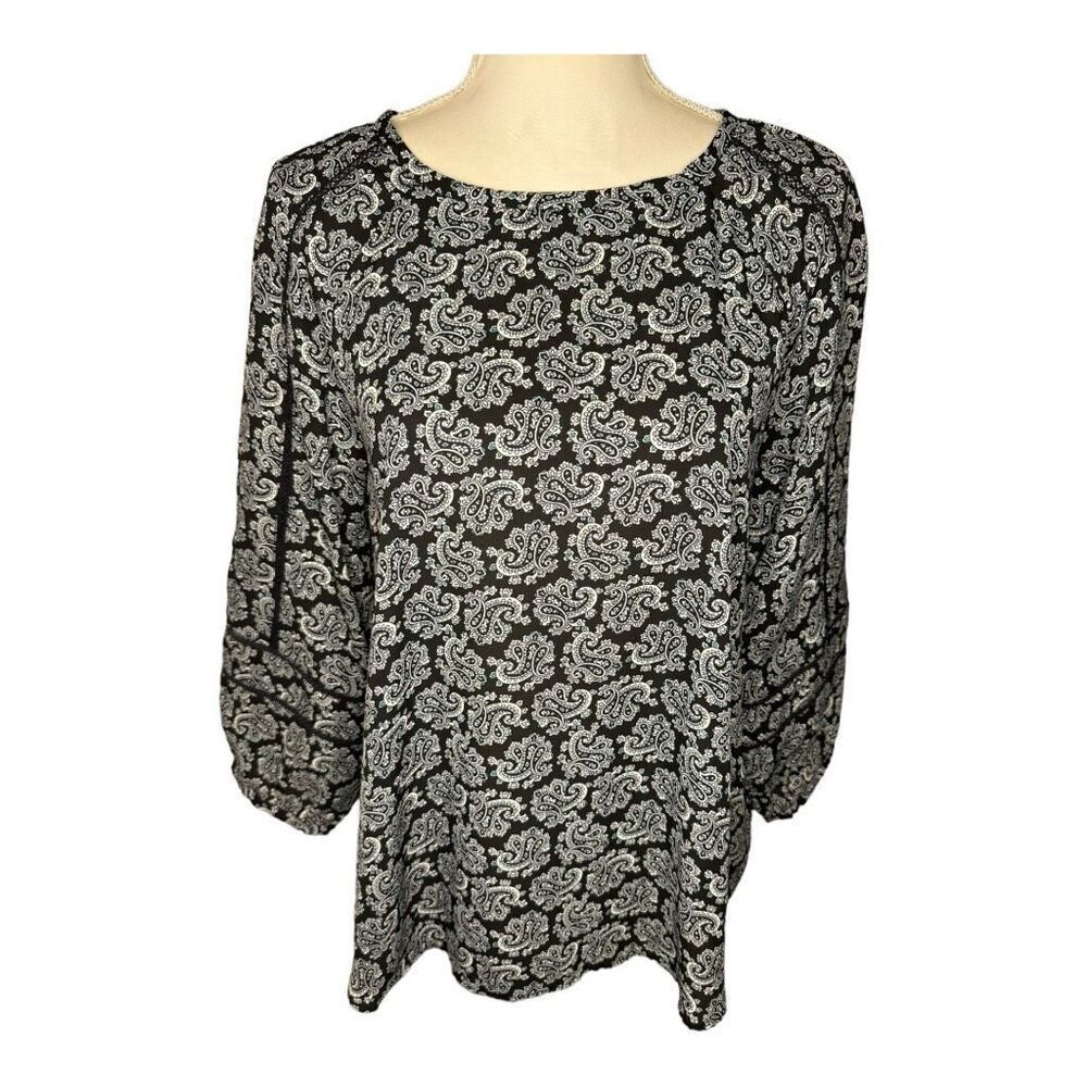 LOFT Women’s Small‎ Black Multi Paisley High Low Top